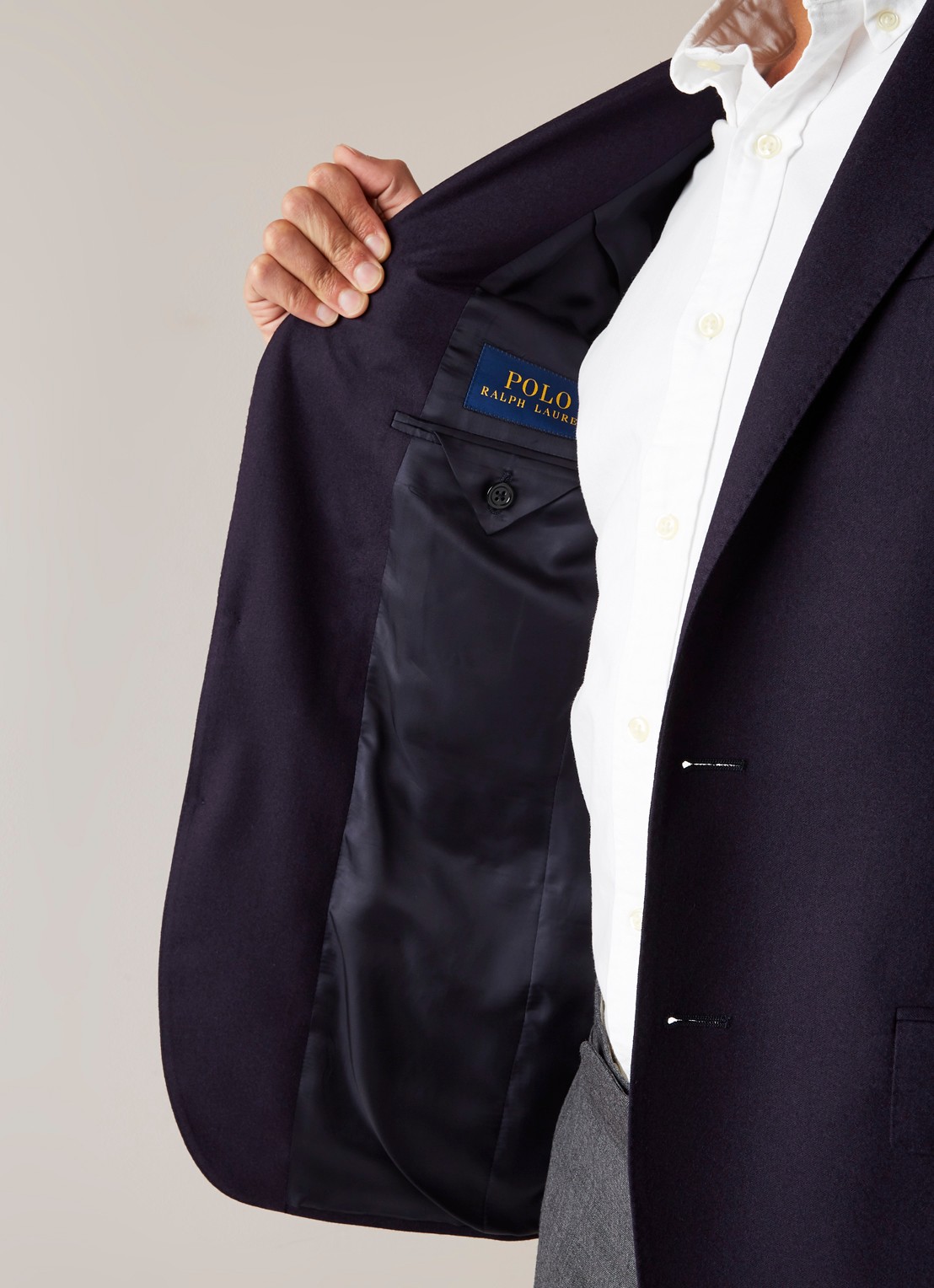 Ralph Lauren Custom fit colbert van wol met klepzakken - detail 7 donkerblauw