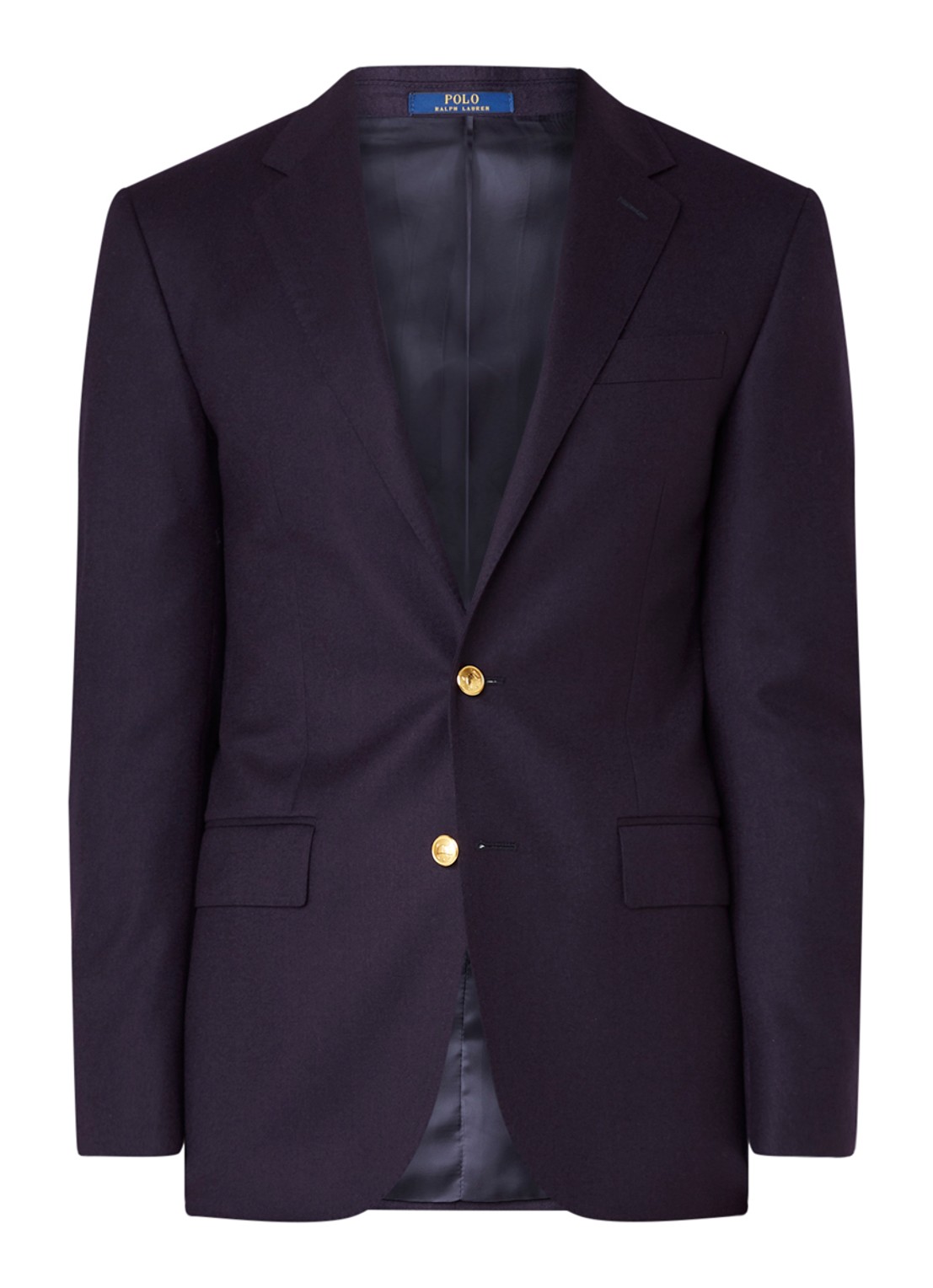 Ralph Lauren Custom fit colbert van wol met klepzakken - voorkant donkerblauw