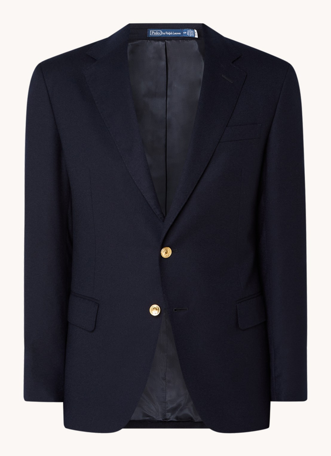 Ralph Lauren Custom fit colbert van wol met klepzakken - voorkant 3 donkerblauw