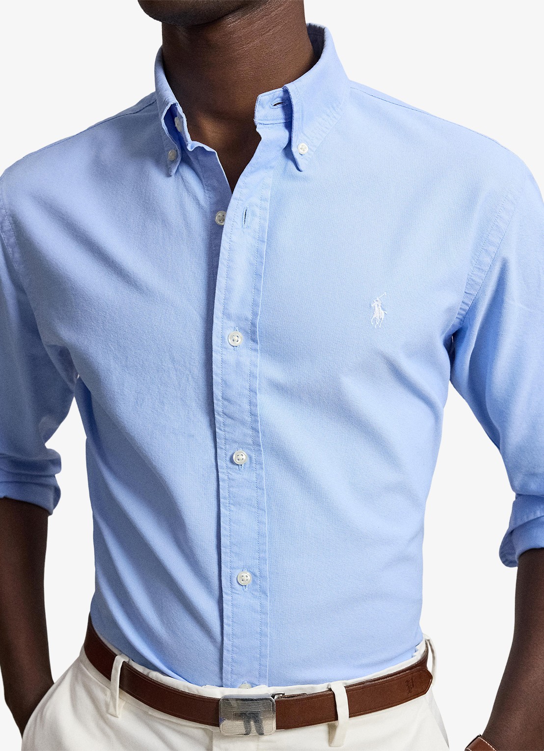 Ralph Lauren Custom fit garment-dyed Oxford overhemd - detail 2 austin blue white-zx2u
