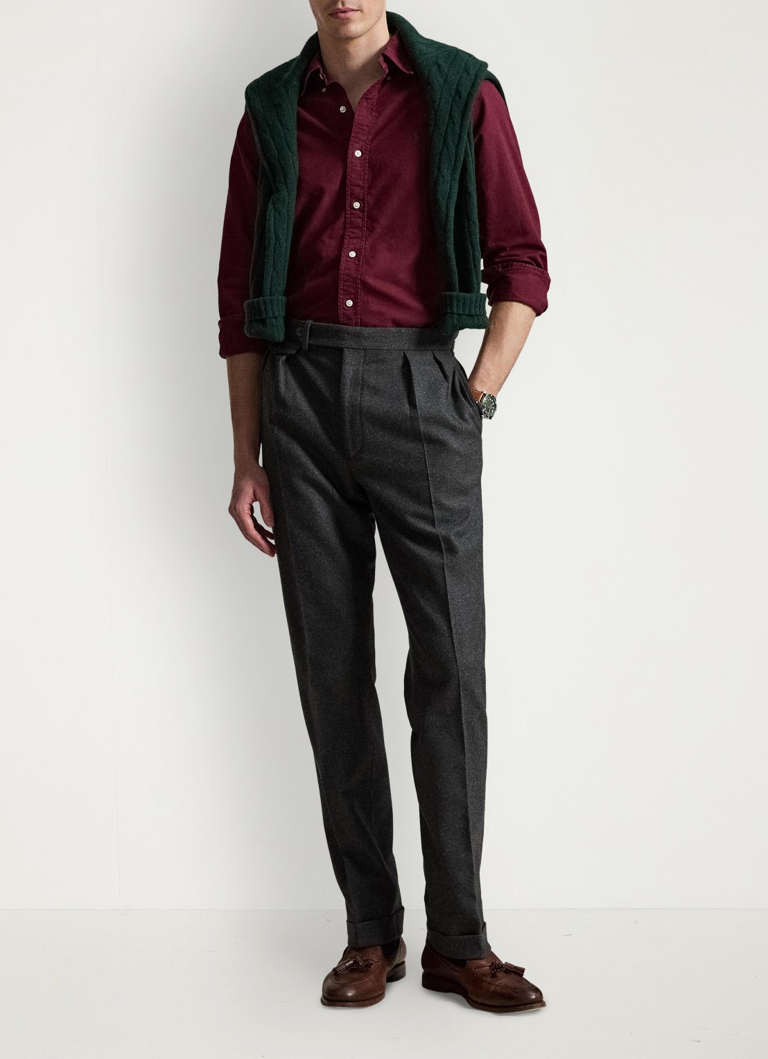 Ralph Lauren Custom fit garment-dyed Oxford overhemd - detail classic wine / wijnrood