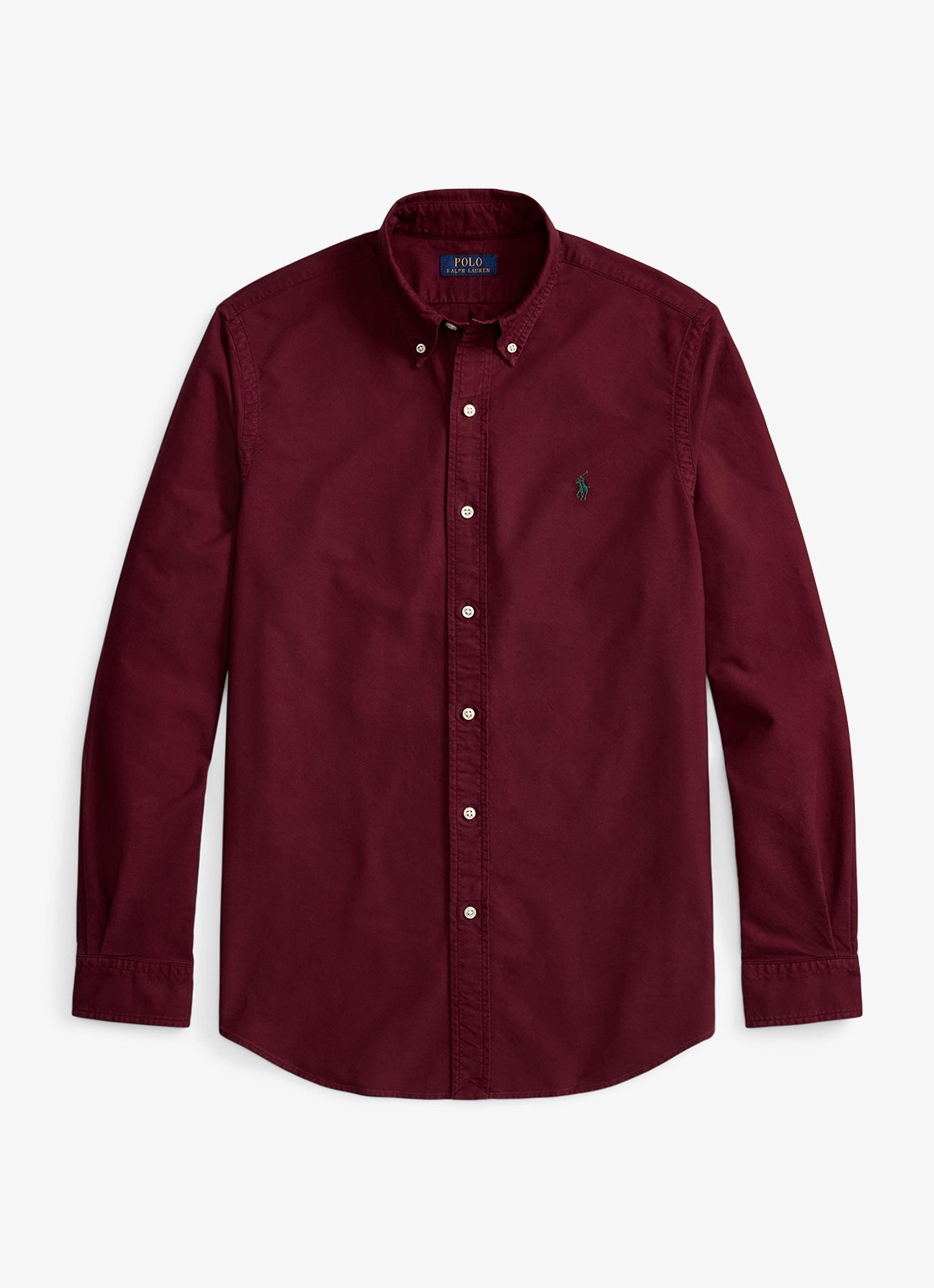 Ralph Lauren Custom fit garment-dyed Oxford overhemd - voorkant 4 classic wine / wijnrood