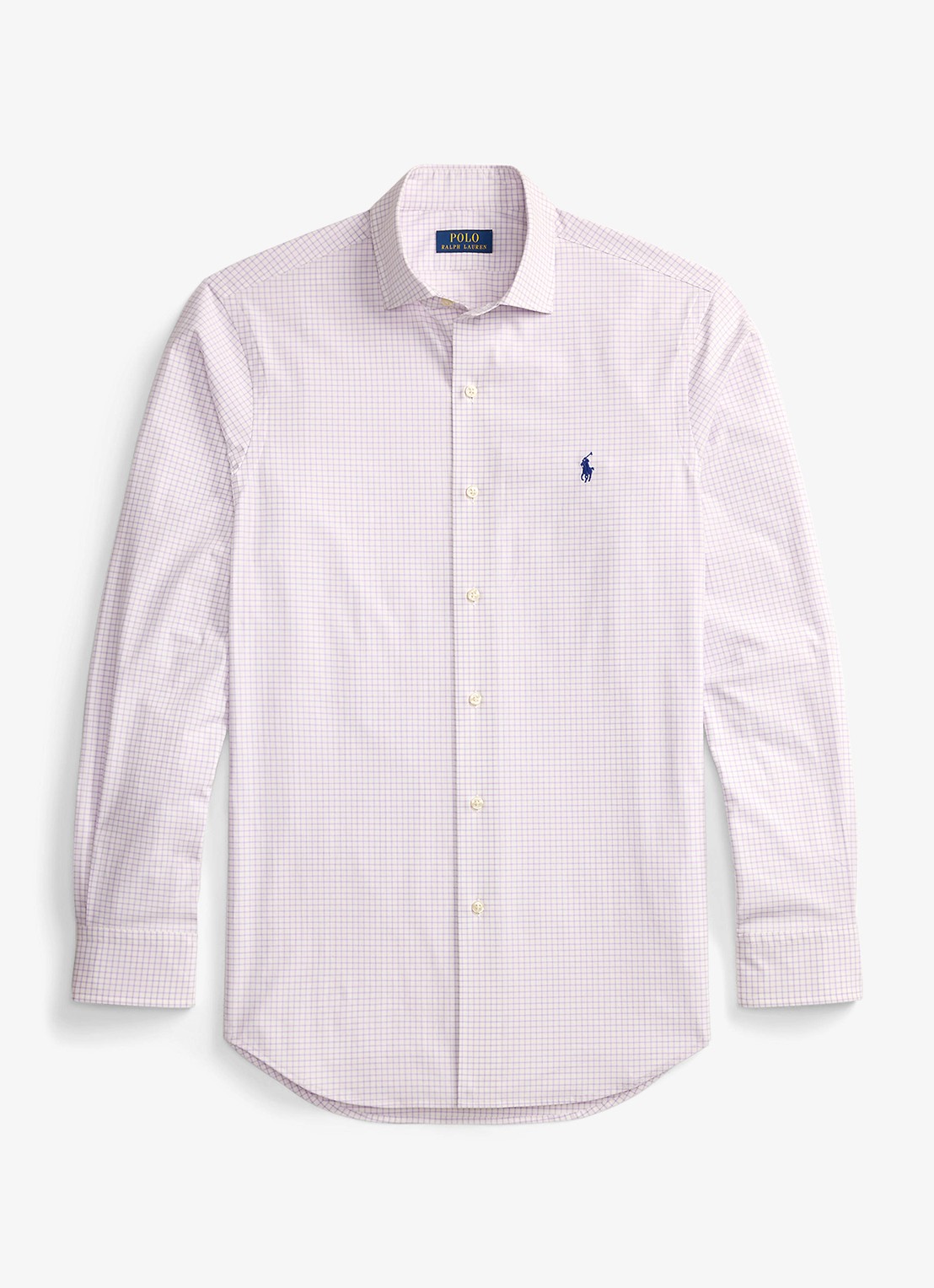 Ralph Lauren Custom fit geruit stretchpoplin overhemd - voorkant white light lilac / lichtroze-486o