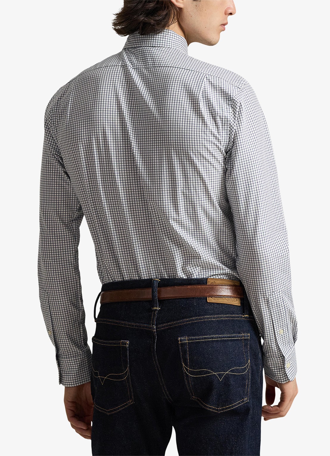 Ralph Lauren Custom fit geruit stretchpoplin overhemd - achterkant 2 white new classic navy