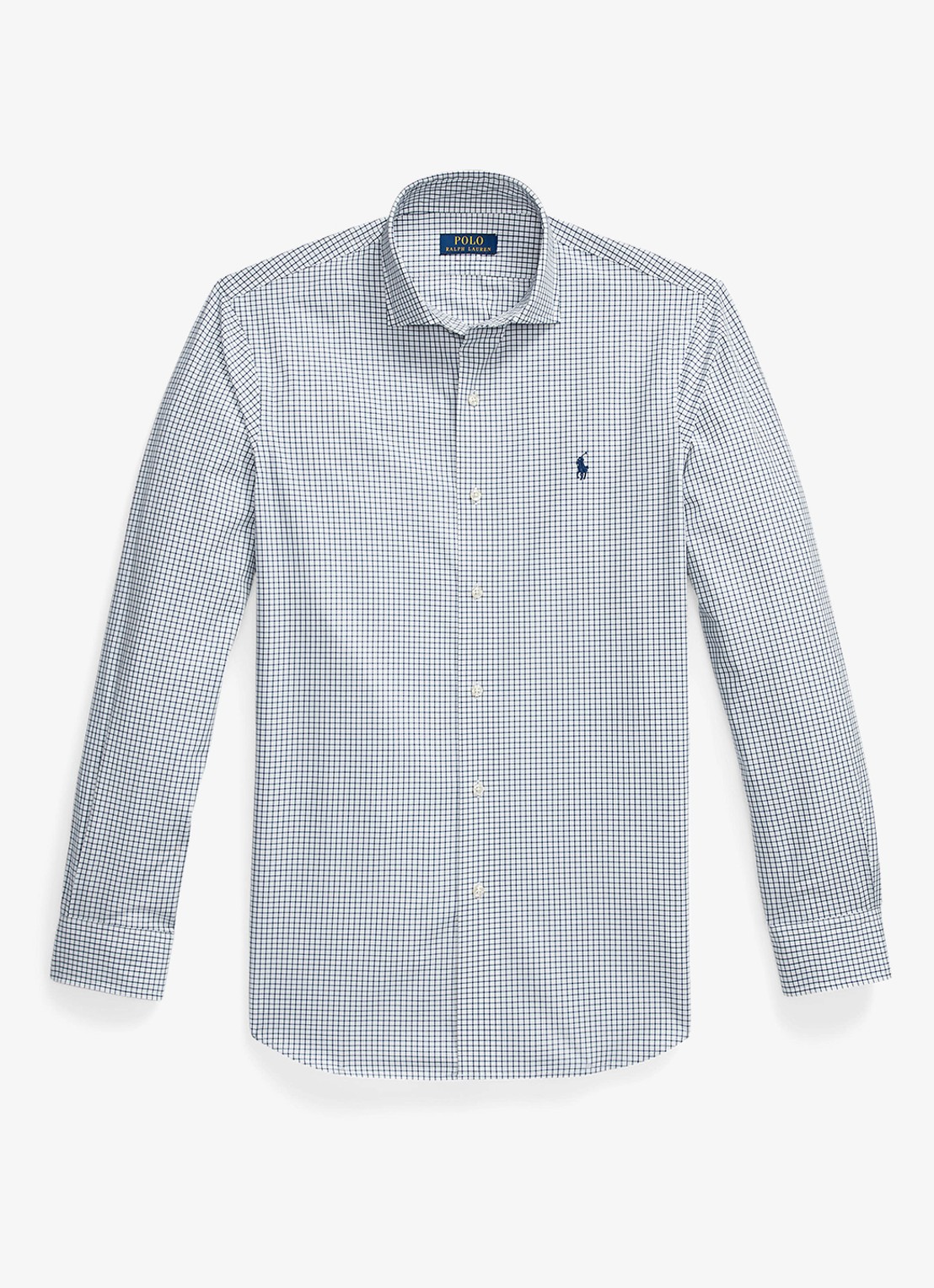 Ralph Lauren Custom fit geruit stretchpoplin overhemd - voorkant 3 white new classic navy