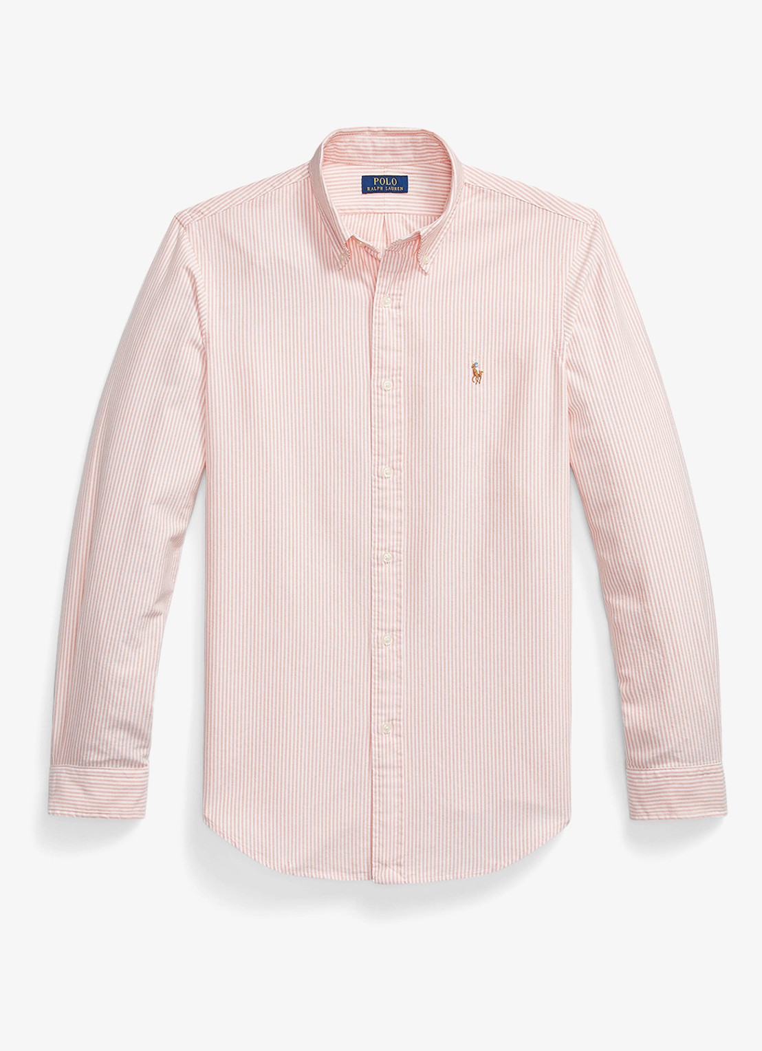 Ralph Lauren Custom fit gestreept Oxford overhemd - voorkant peach / white / zalmroze