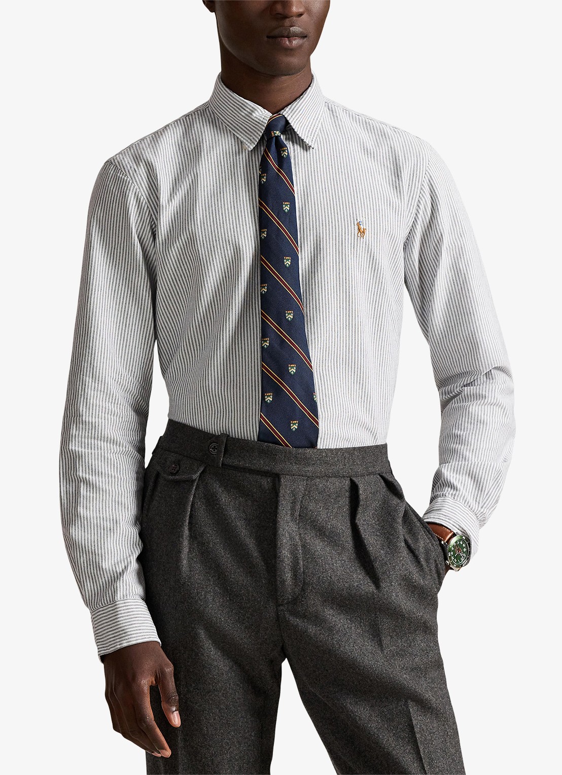 Ralph Lauren Custom fit gestreept Oxford overhemd - detail 6636o slate/white-48j4