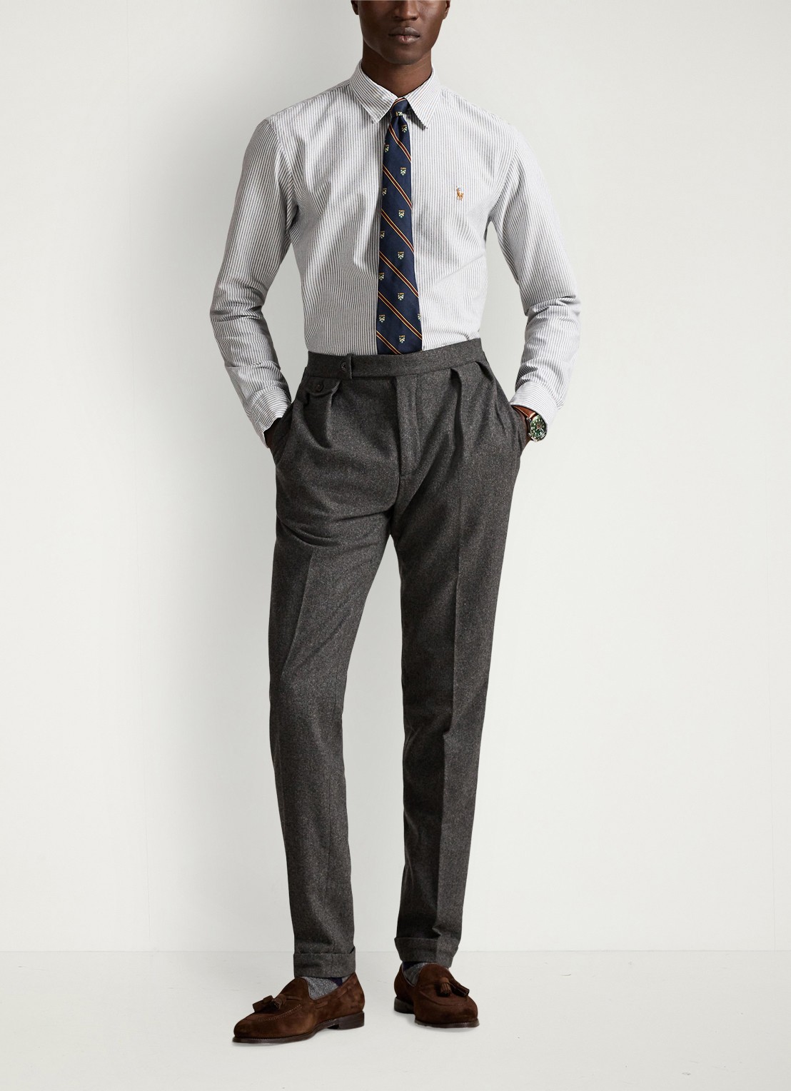 Ralph Lauren Custom fit gestreept Oxford overhemd - voorkant 4 6636o slate/white-48j4