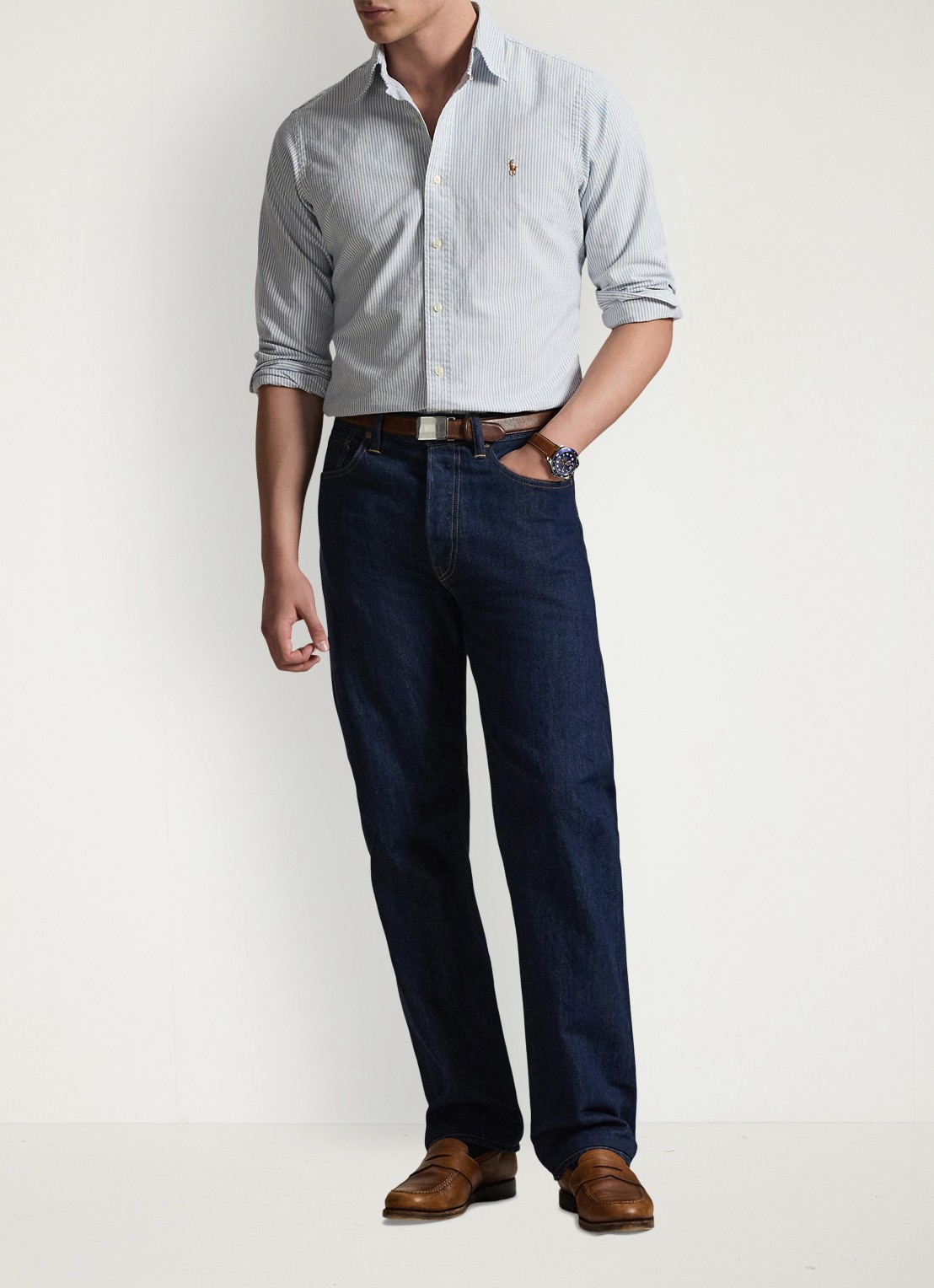 Ralph Lauren Custom fit gestreept Oxford overhemd - voorkant 5 6636a navy white-zyeg