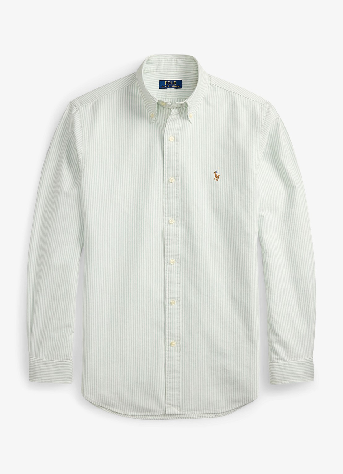 Ralph Lauren Custom fit gestreept Oxford overhemd - voorkant 4 6636r faded mint white-zxsa