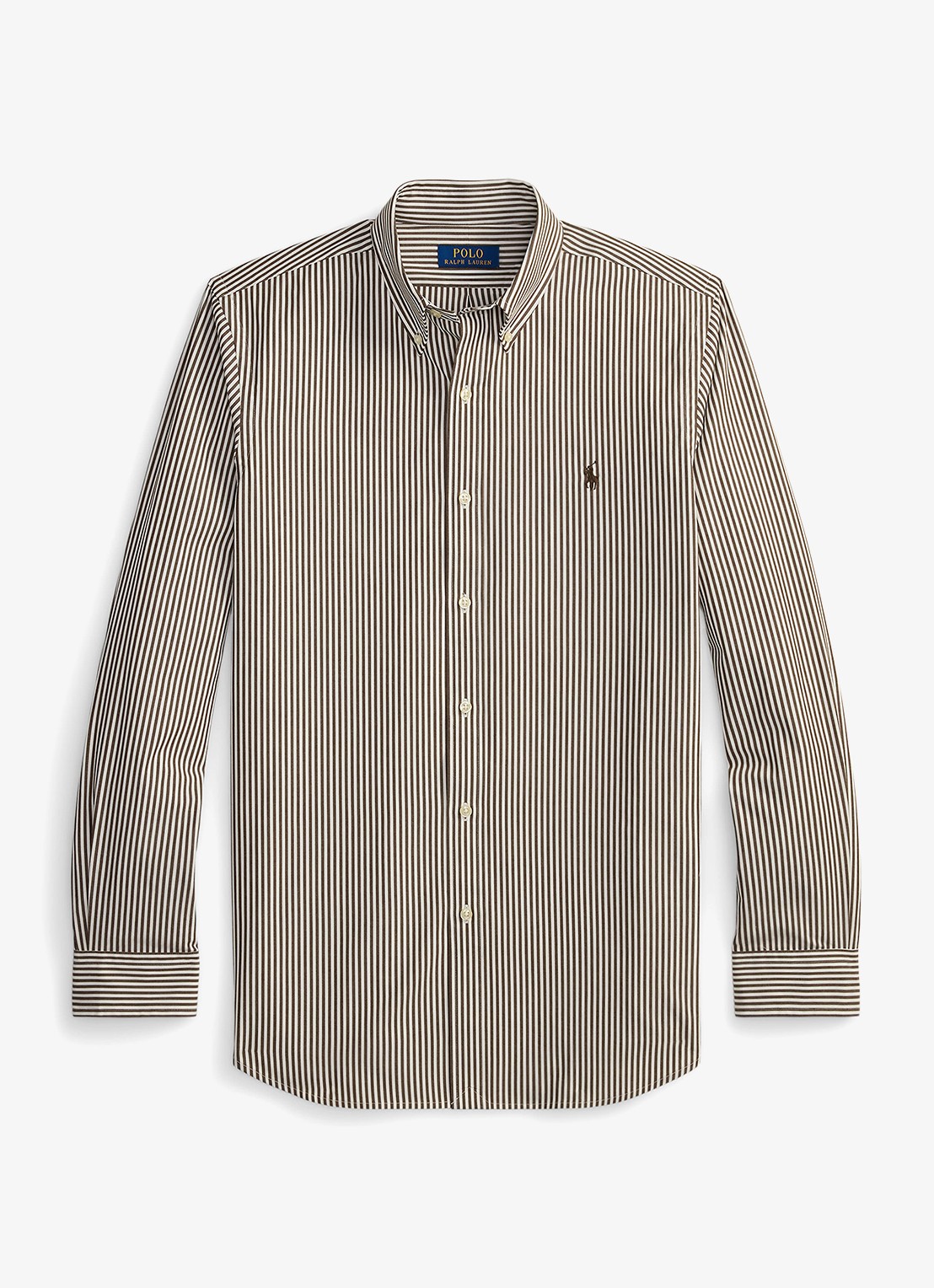Ralph Lauren Custom fit gestreept poplin overhemd - voorkant 4 4655ag nutmeg brown
