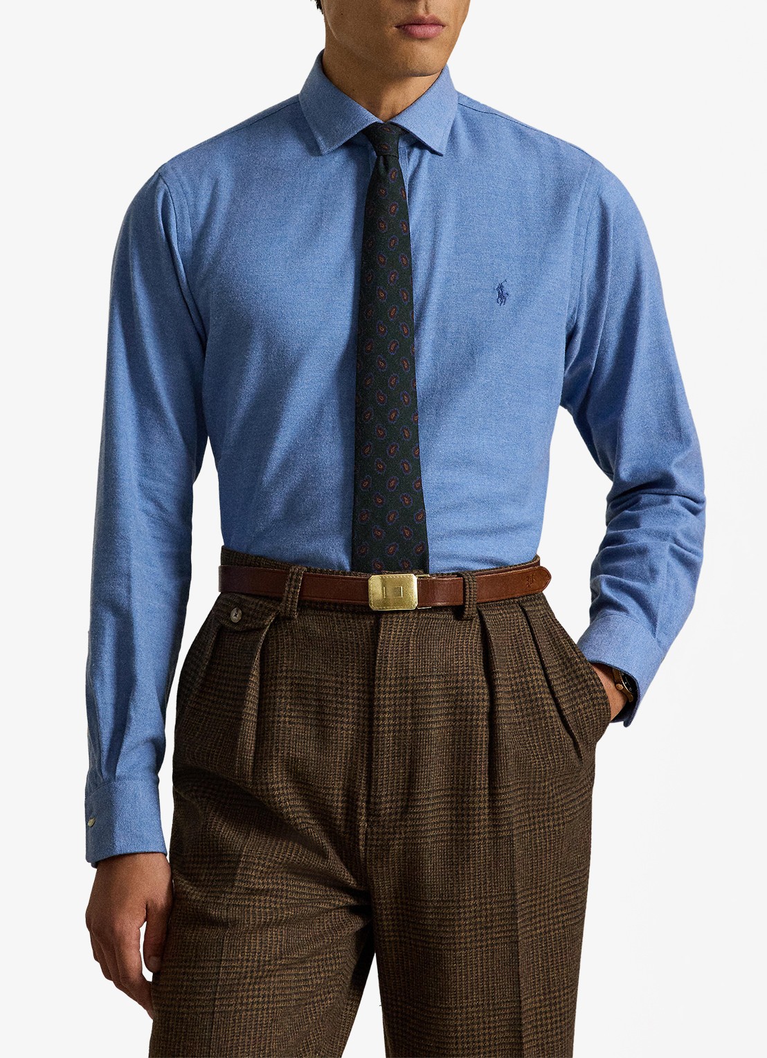 Ralph Lauren Custom fit keper performance overhemd met logo - voorkant 5 blue borage heather / blauw