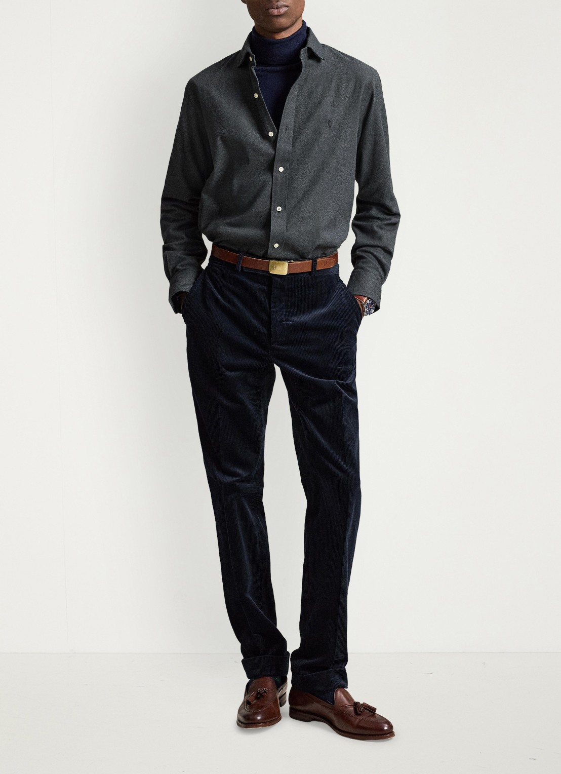 Ralph Lauren Custom fit keper performance overhemd met logo - detail barclay heather / donkergrijs