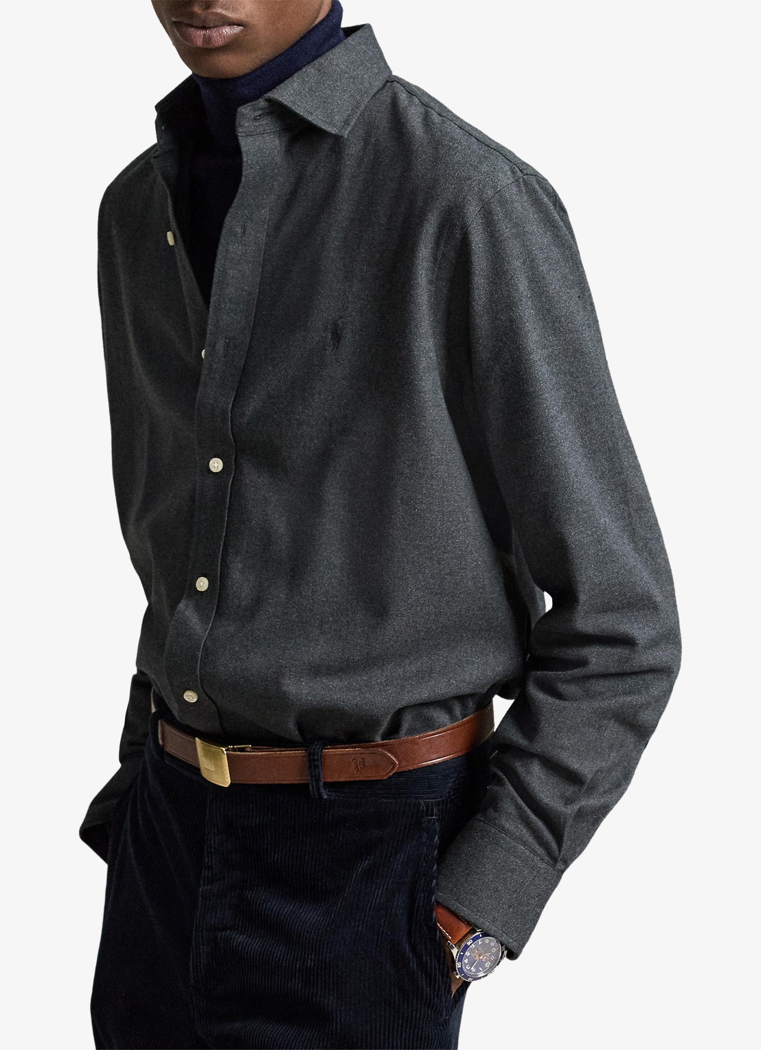 Ralph Lauren Custom fit keper performance overhemd met logo - voorkant 5 barclay heather / donkergrijs