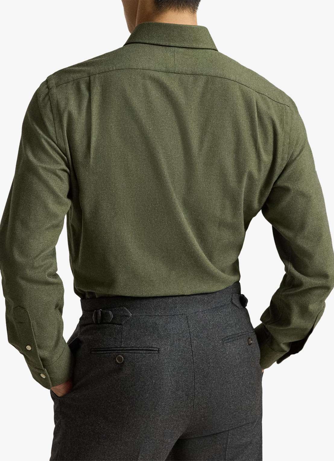 Ralph Lauren Custom fit keper performance overhemd met logo - achterkant 3 olive shrub heather / olijfgroen