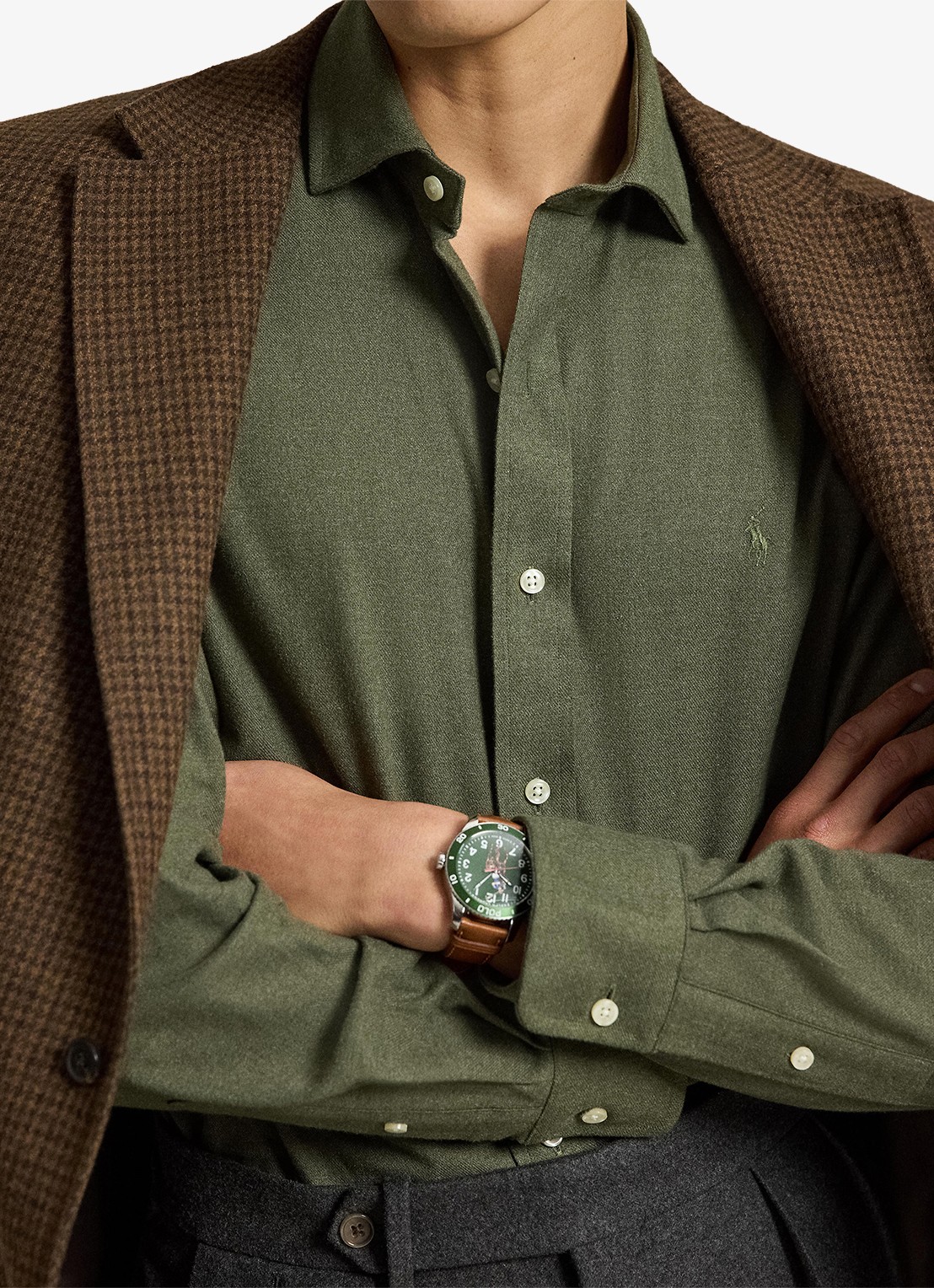 Ralph Lauren Custom fit keper performance overhemd met logo - detail 2 olive shrub heather / olijfgroen