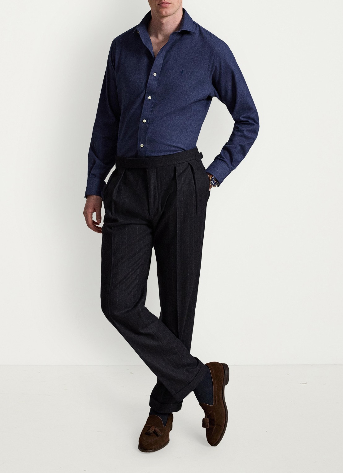Ralph Lauren Custom fit keper performance overhemd met logo - detail spring navy heather / donkerblauw