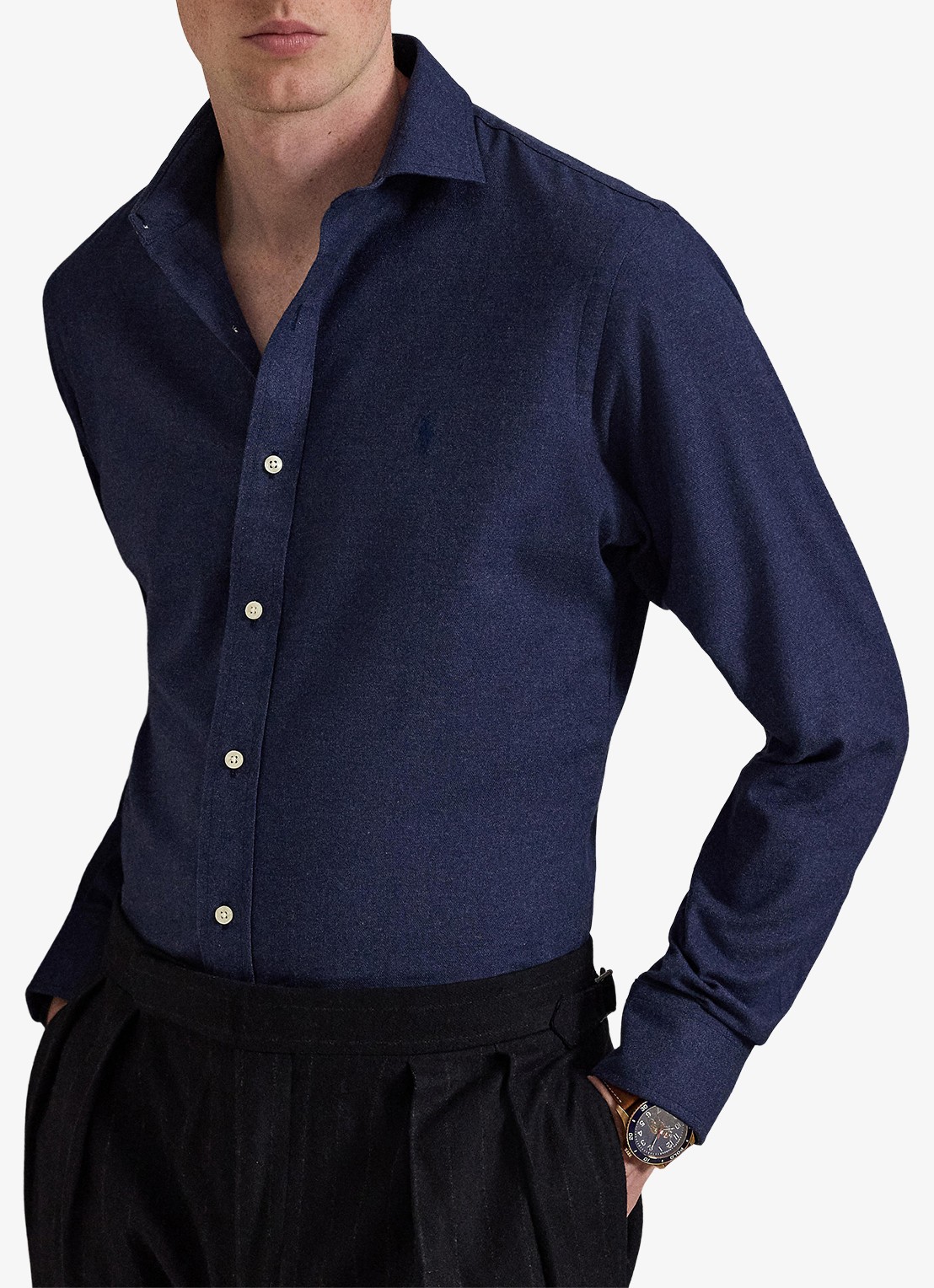 Ralph Lauren Custom fit keper performance overhemd met logo - voorkant 4 spring navy heather / donkerblauw