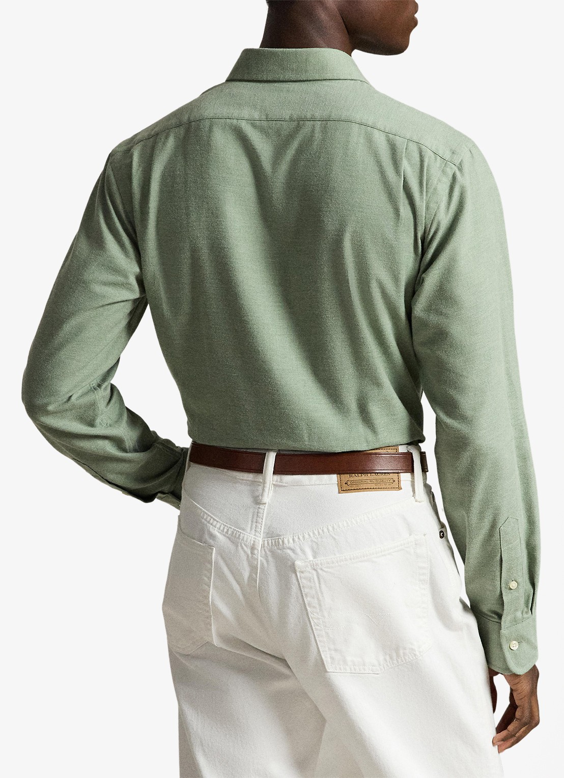 Ralph Lauren Custom fit keper performance overhemd - achterkant 5 fern green heather / groen