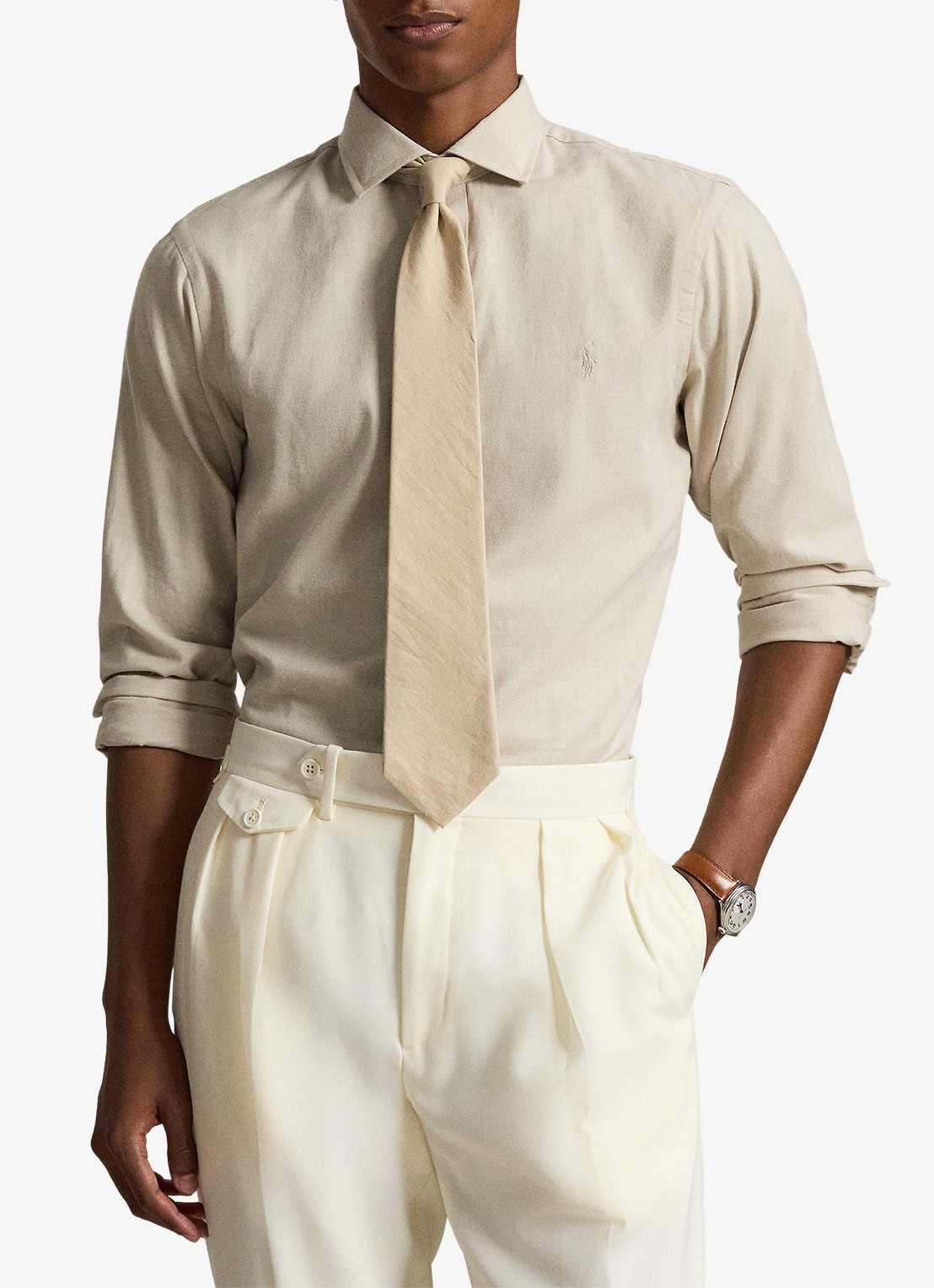 Ralph Lauren Custom fit keper performance overhemd - voorkant 5 expedition dune heather / beige