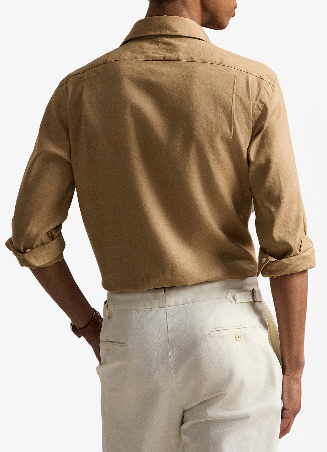 Ralph Lauren Custom fit overhemd in linnenblend met logo - achterkant cafe tan / beige