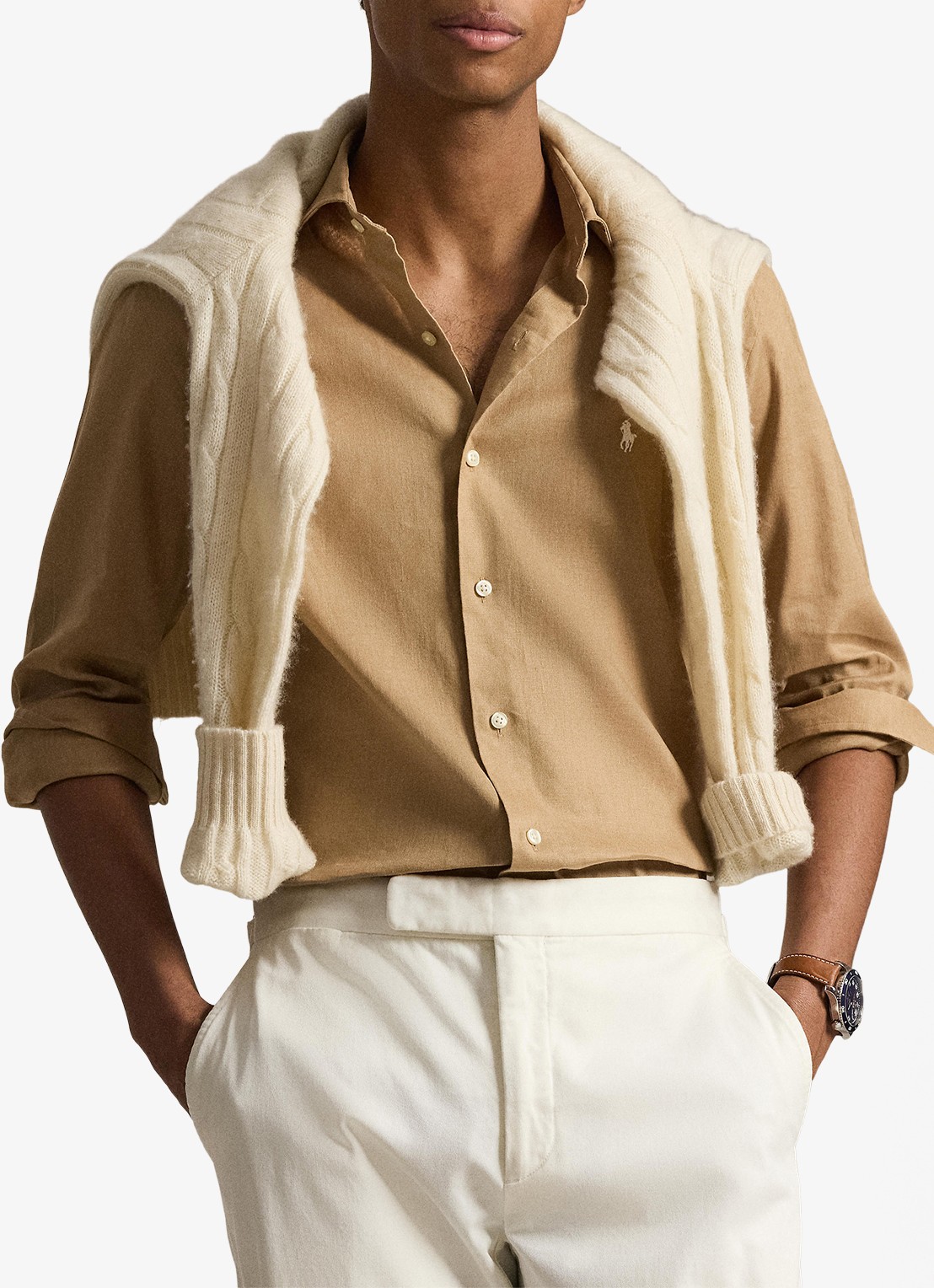 Ralph Lauren Custom fit overhemd in linnenblend met logo - detail 2 cafe tan / beige