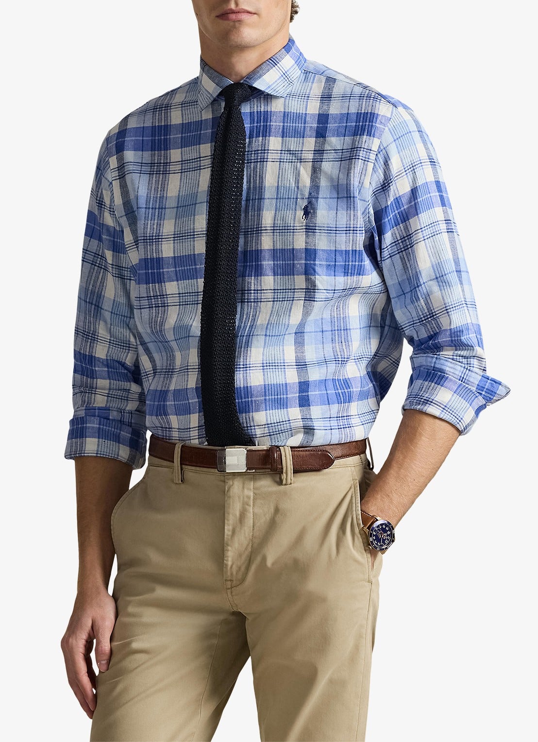 Ralph Lauren Custom fit overhemd in linnenblend met ruitdessin - detail 7117 blue multi-48od
