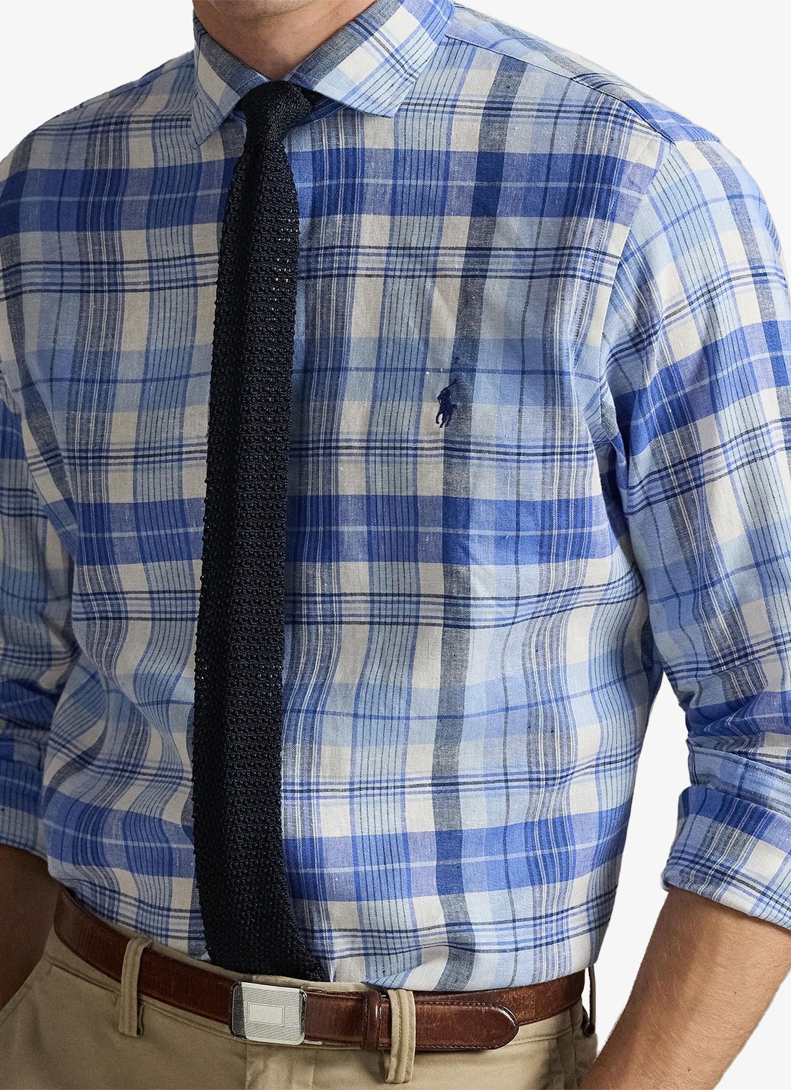 Ralph Lauren Custom fit overhemd in linnenblend met ruitdessin - detail 2 7117 blue multi-48od