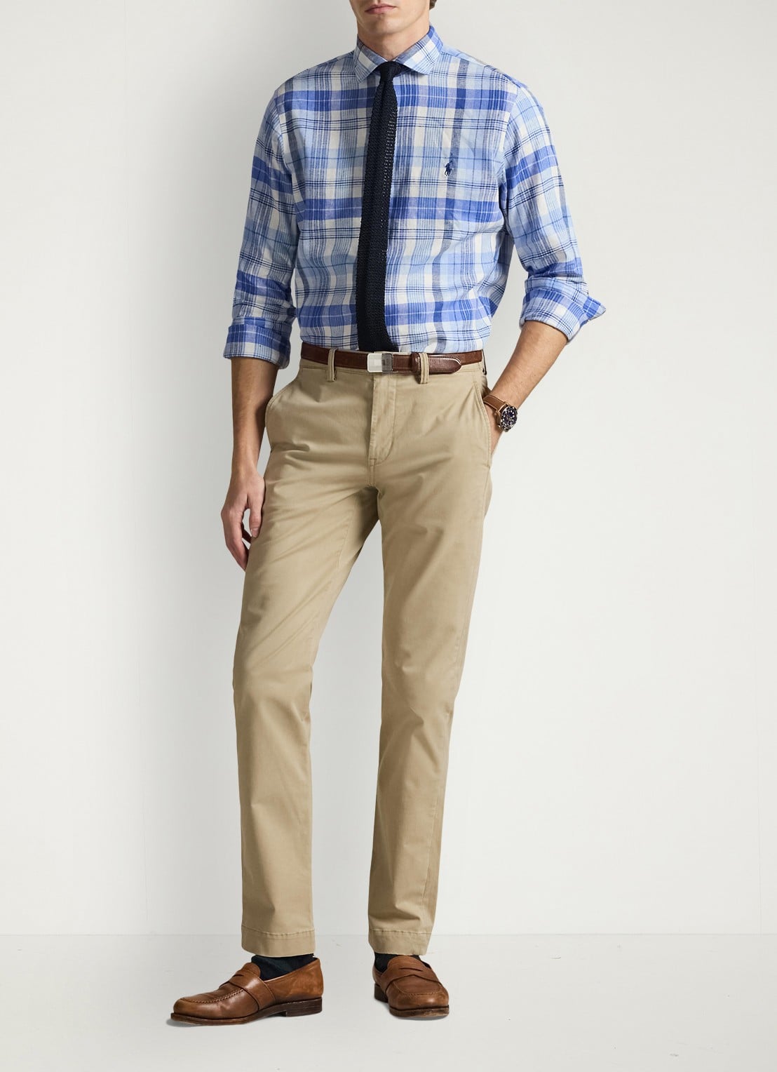 Ralph Lauren Custom fit overhemd in linnenblend met ruitdessin - voorkant 4 7117 blue multi-48od