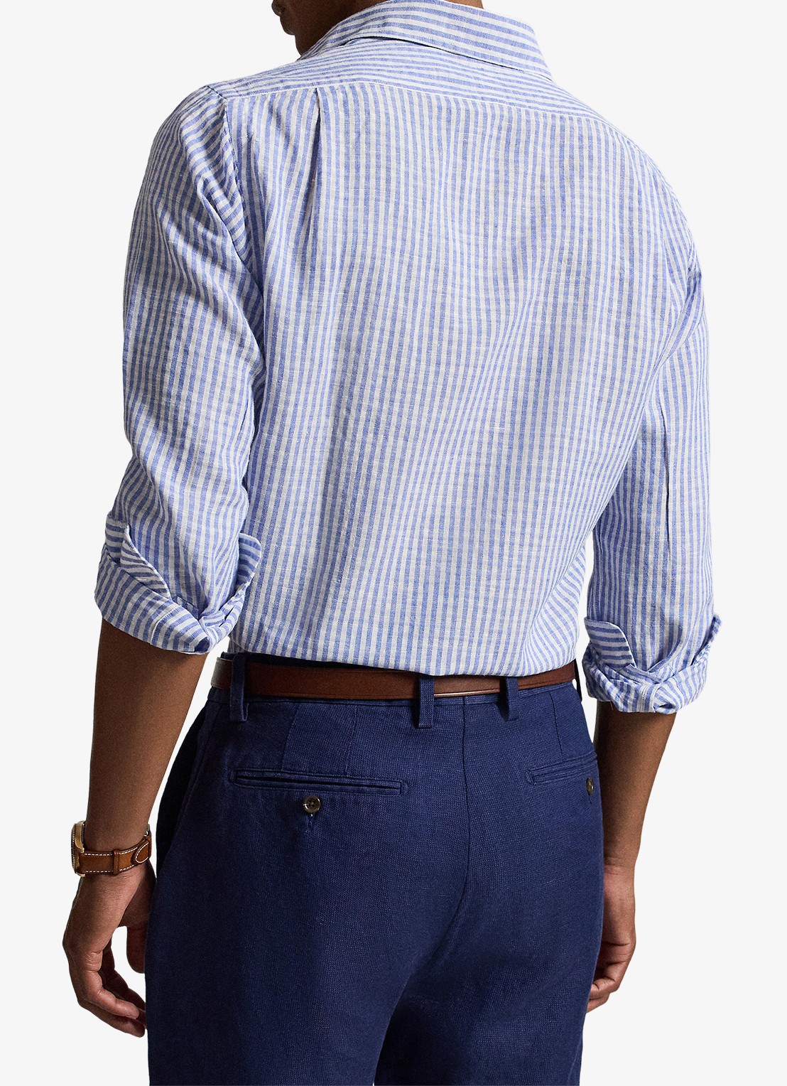 Ralph Lauren Custom fit overhemd in linnenblend met streepprint - achterkant 5 blue white / blauw