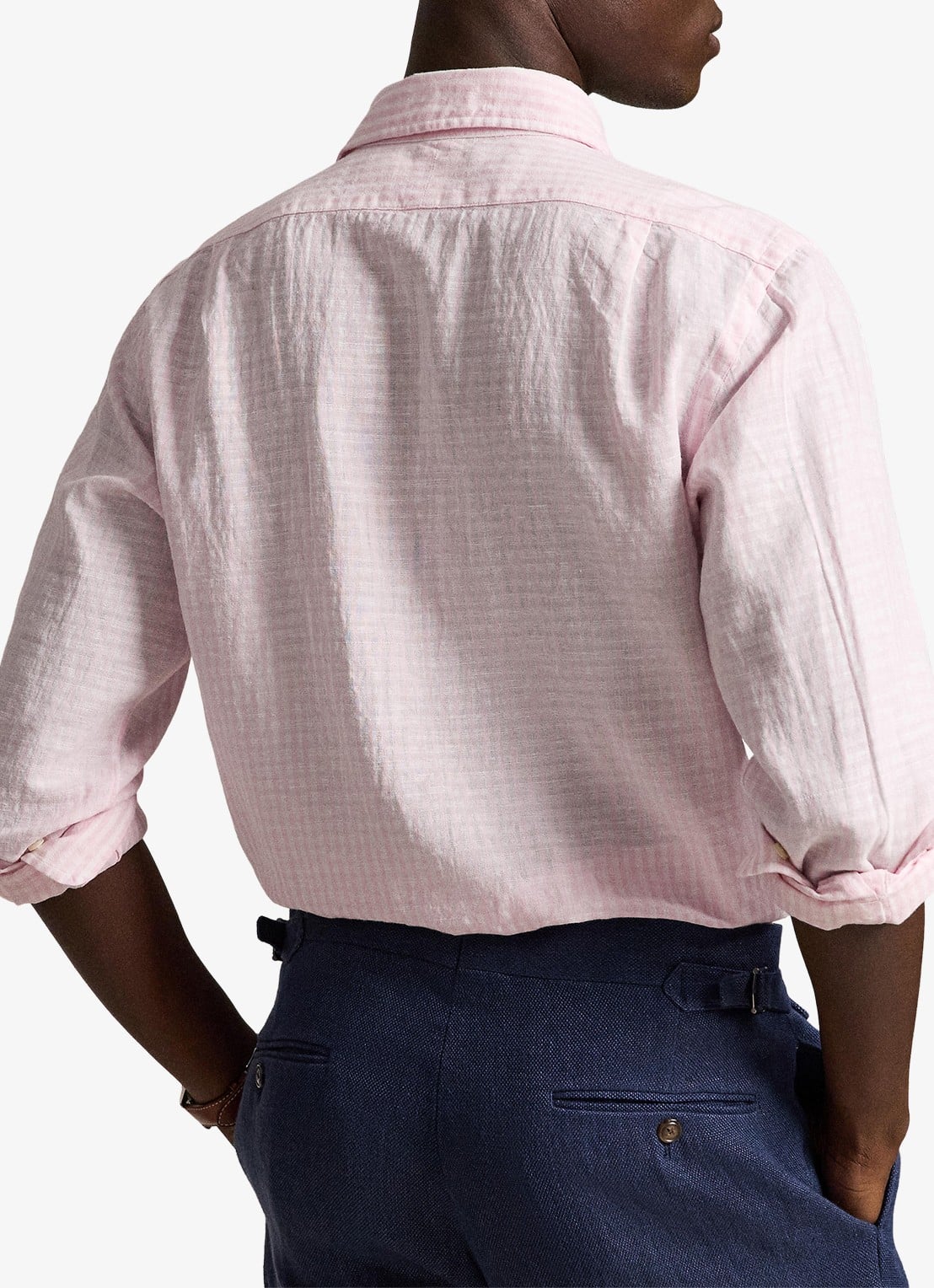 Ralph Lauren Custom fit overhemd in linnenblend met streepprint - achterkant 5 pink white / roze
