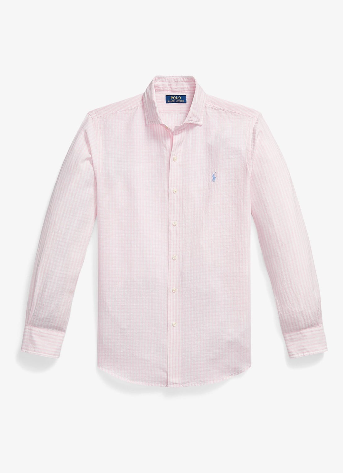 Ralph Lauren Custom fit overhemd in linnenblend met streepprint - voorkant 6 pink white / roze