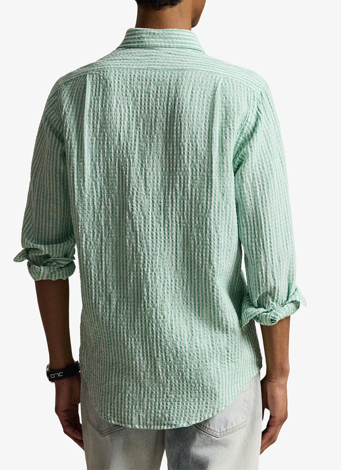 Ralph Lauren Custom fit overhemd in linnenblend met streepprint - achterkant green white / groen