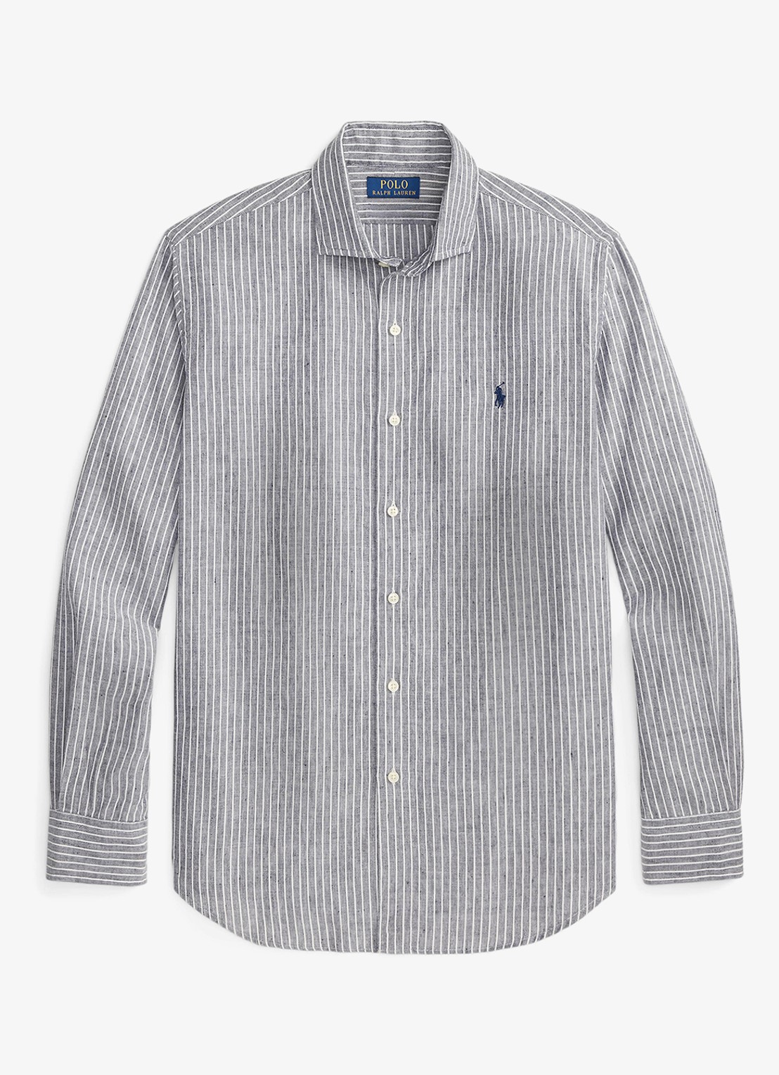 Ralph Lauren Custom fit overhemd in linnenblend met streepprint - voorkant 4 newport navy white / blauw