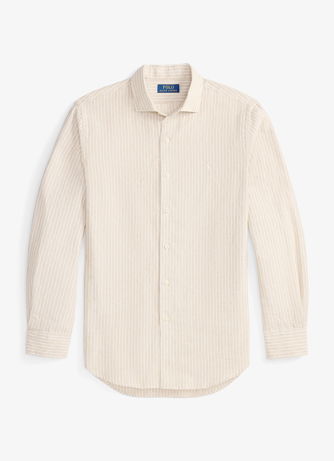 Ralph Lauren Custom fit overhemd in linnenblend met streepprint - voorkant 4 coastal beige white / beige