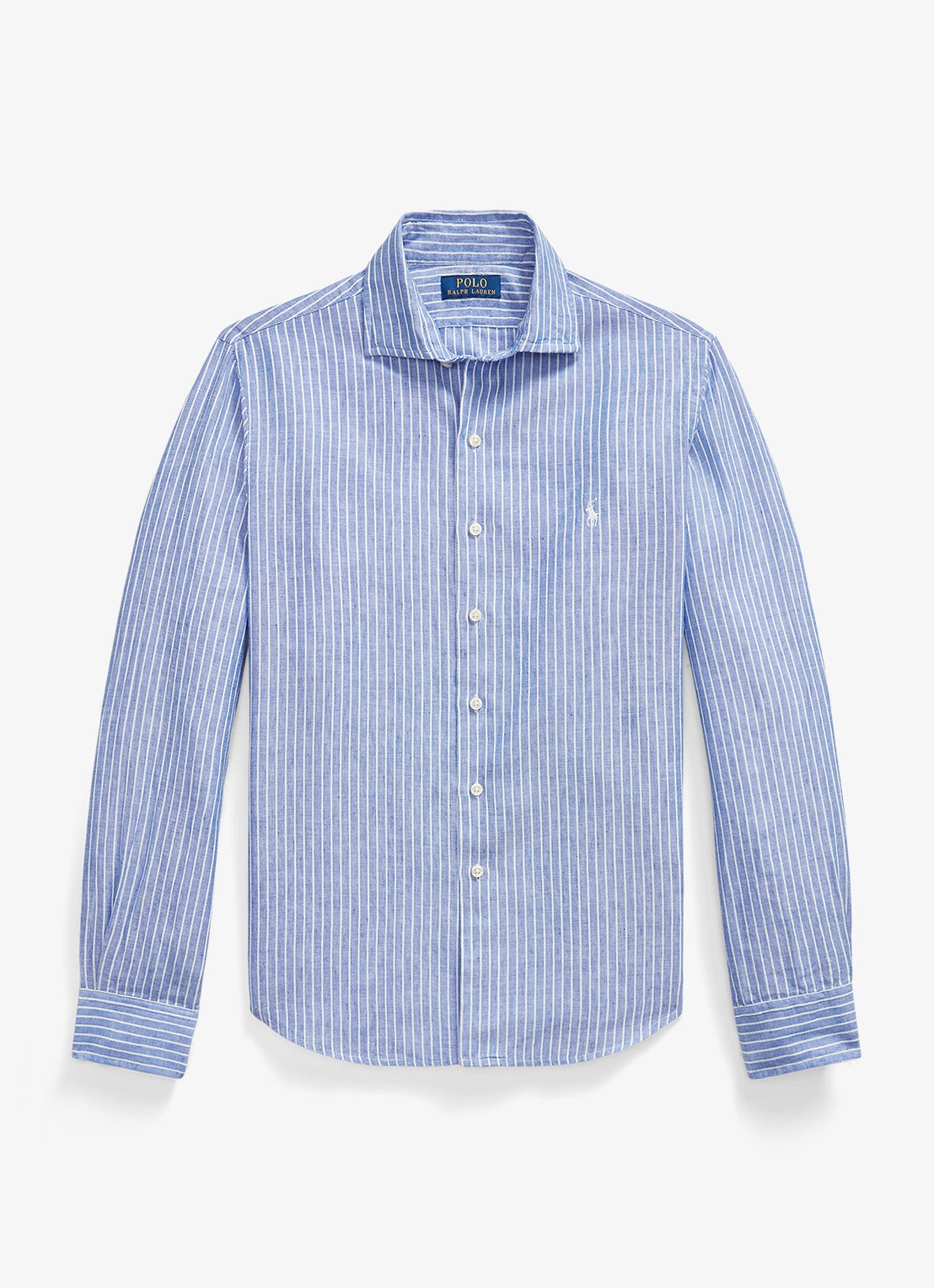Ralph Lauren Custom fit overhemd in linnenblend met streepprint - voorkant new iris blue white / blauw