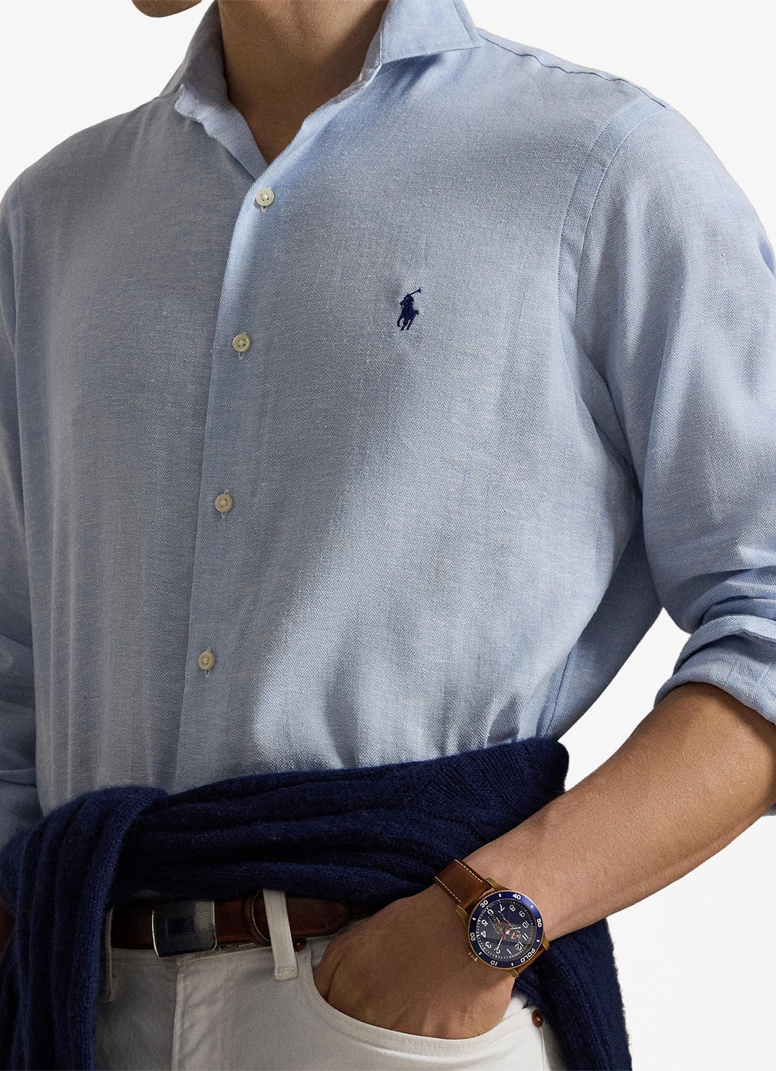Ralph Lauren Custom fit overhemd in linnenblend - detail 5 7189 blue white / blauw