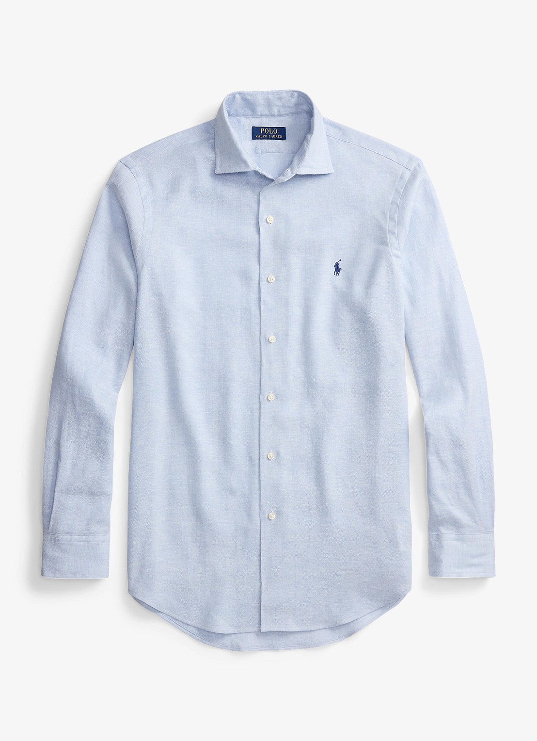 Ralph Lauren Custom fit overhemd in linnenblend - voorkant 7189 blue white / blauw
