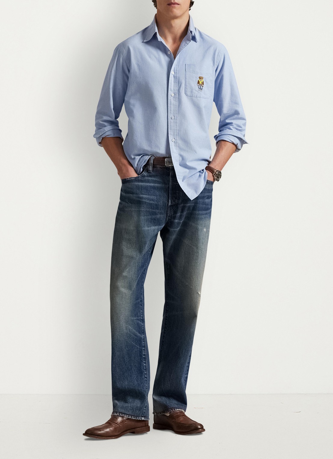 Ralph Lauren Custom fit overhemd met borduring - voorkant 3 blue heritage / blauw
