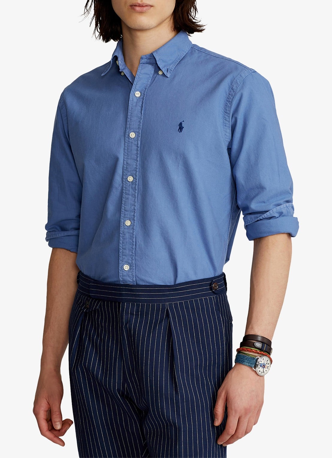 Ralph Lauren Custom fit overhemd met button-down kraag - detail 4 bastille blue / blauw