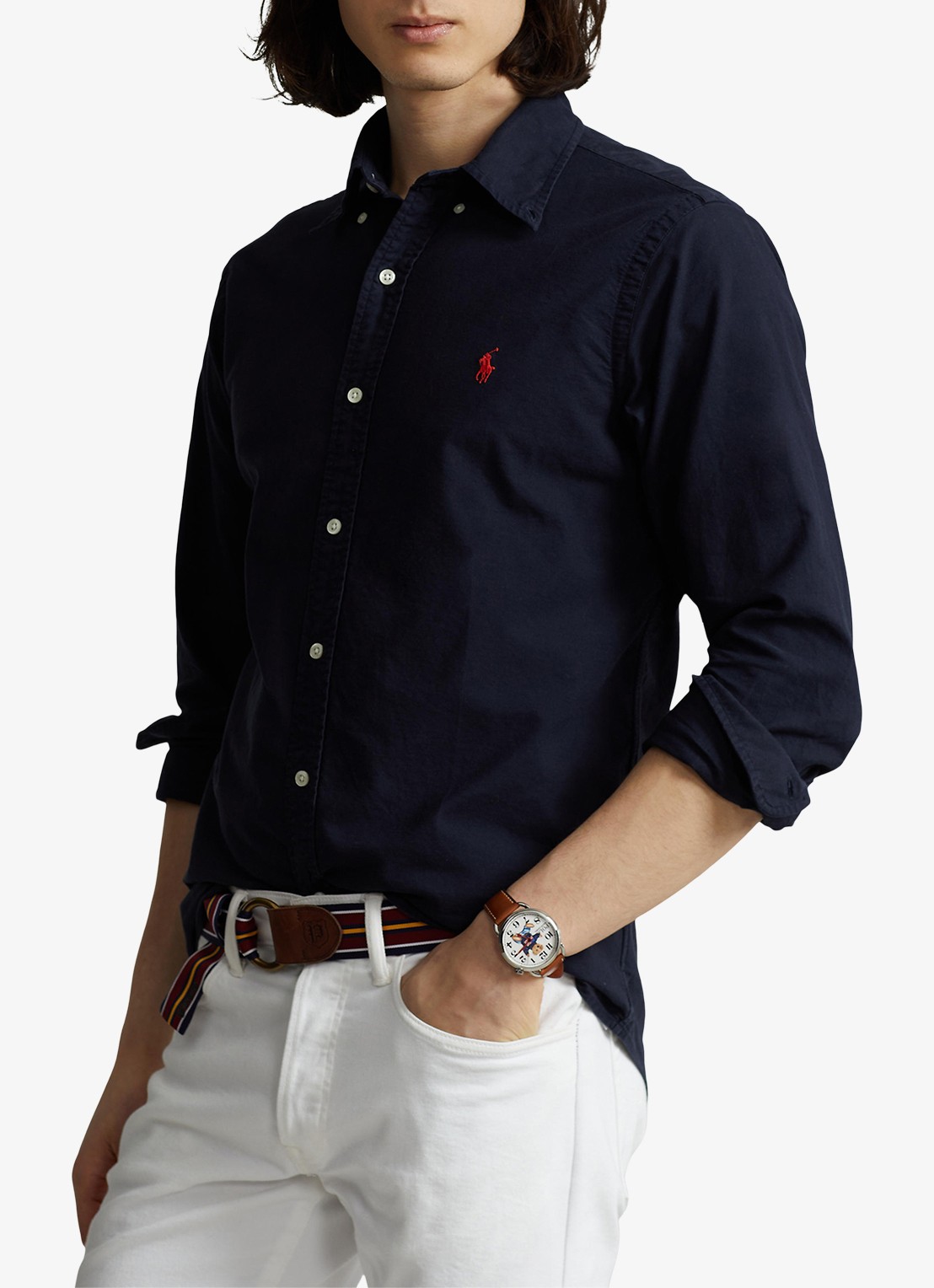 Ralph Lauren Custom fit overhemd met button-down kraag - detail 4 donkerblauw