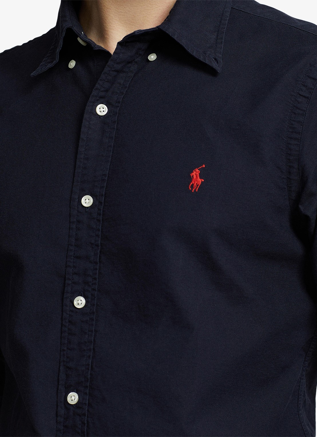 Ralph Lauren Custom fit overhemd met button-down kraag - detail 5 donkerblauw