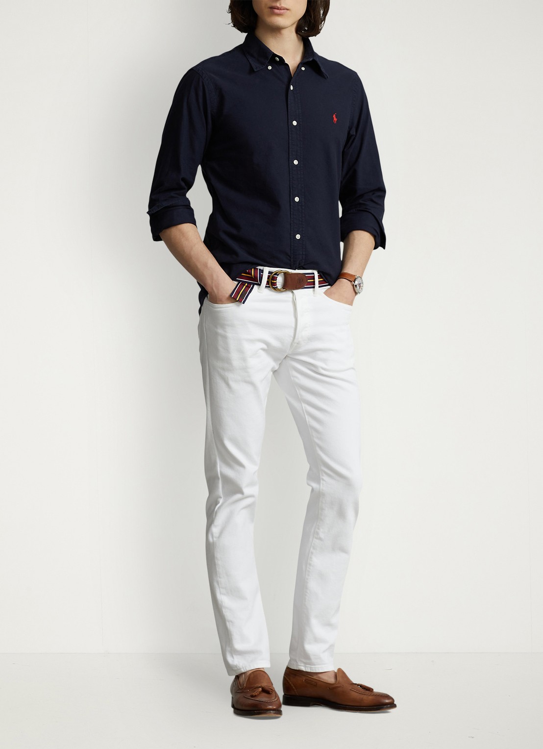 Ralph Lauren Custom fit overhemd met button-down kraag - voorkant 3 donkerblauw