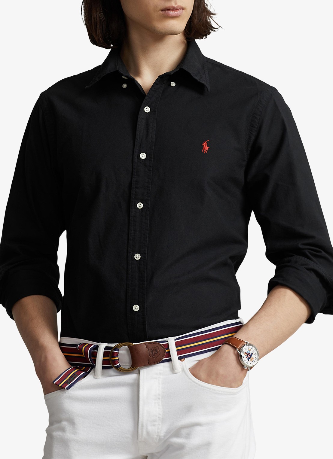 Ralph Lauren Custom fit overhemd met button-down kraag - detail polo black / zwart