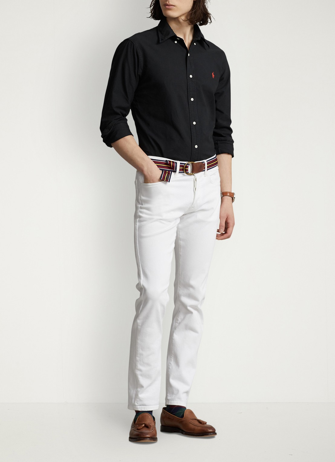 Ralph Lauren Custom fit overhemd met button-down kraag - voorkant 4 polo black / zwart