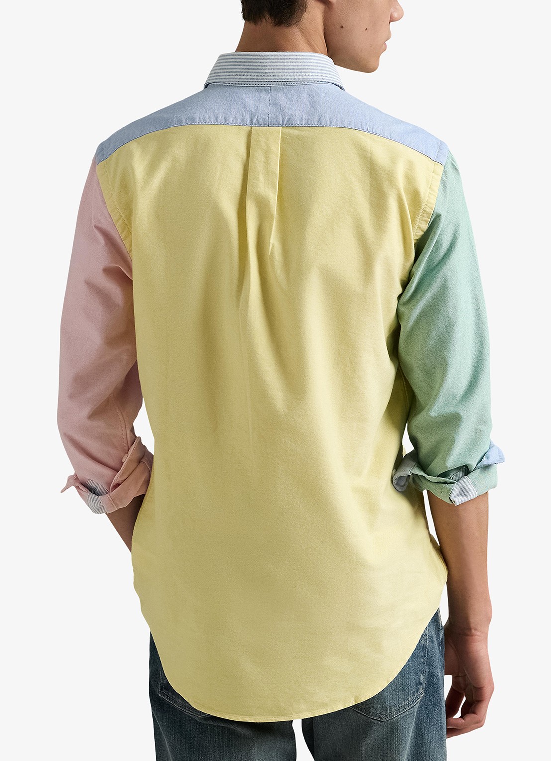 Ralph Lauren Custom fit overhemd met colour blocking en logoborduring - achterkant funshirt / geel