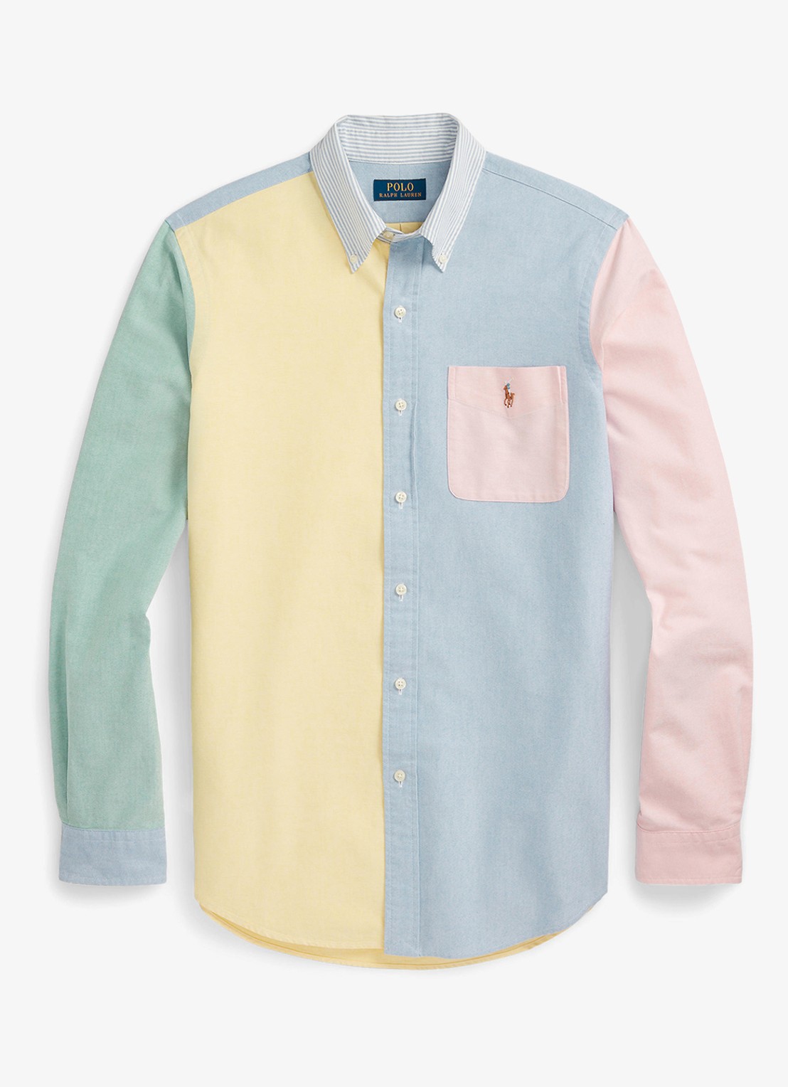 Ralph Lauren Custom fit overhemd met colour blocking en logoborduring - voorkant 2 funshirt / geel