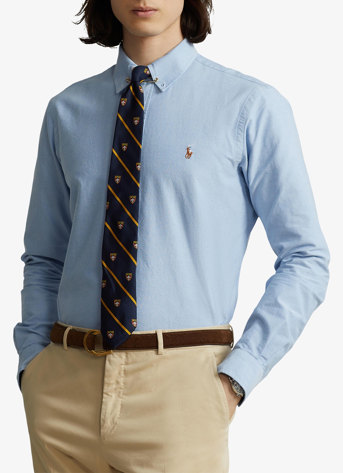 Ralph Lauren Custom fit overhemd met logoborduring - detail 3 blue / blauw