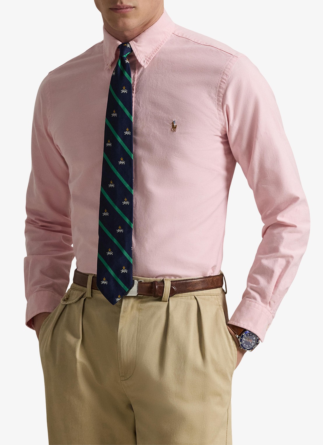 Ralph Lauren Custom fit overhemd met logoborduring - detail pink / roze