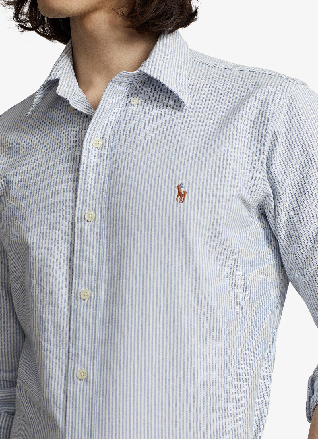 Ralph Lauren Custom fit overhemd met logoborduring - detail 2 blue white stripe / blauw